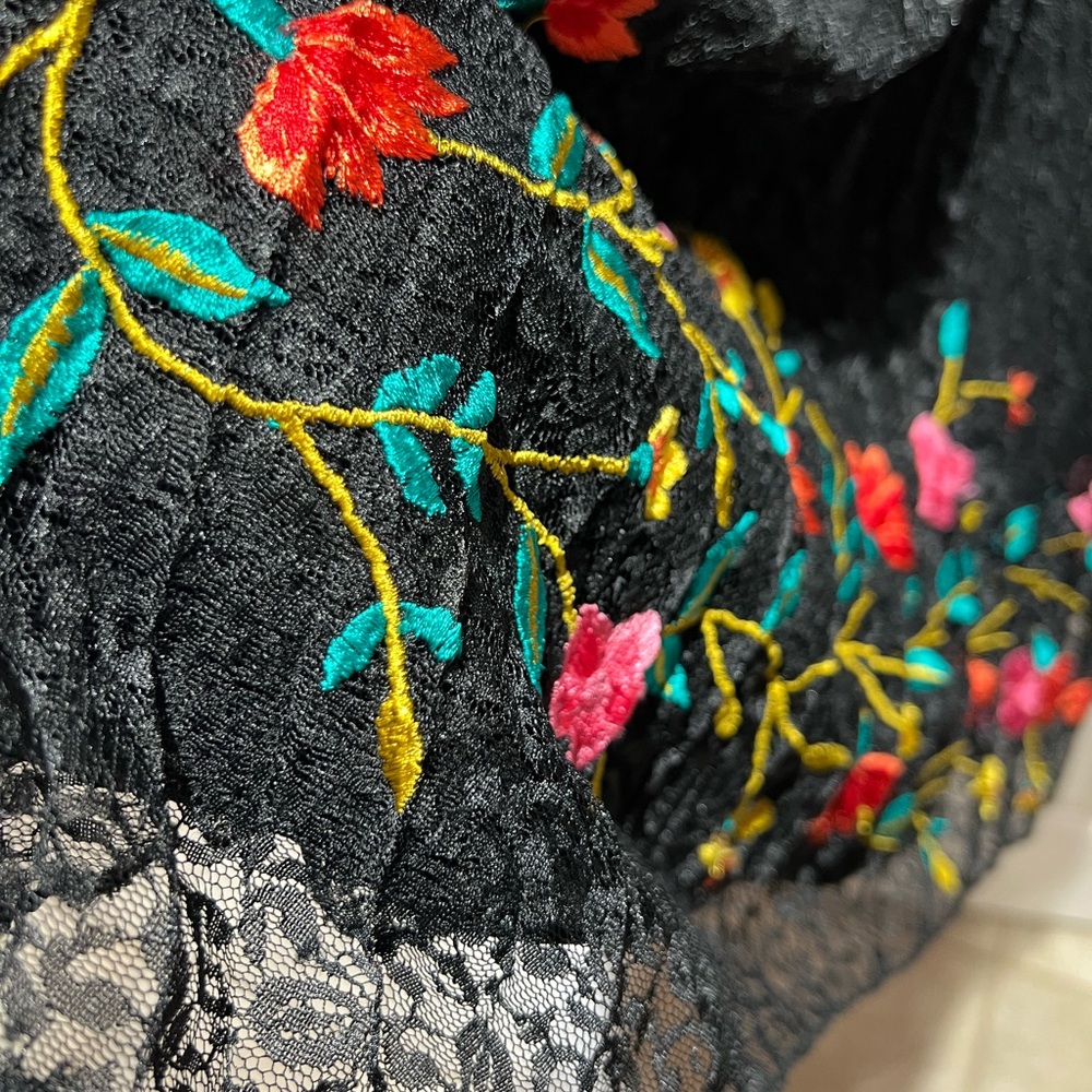 French Connection Black Midi Dress with Multicolor Floral Embroidery - Picture 6 of 9